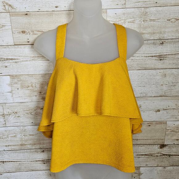 Madewell Texture Thread Tiered Tank Top Size Medium J0279 Mustard Flowy Strappy - Picture 3 of 11